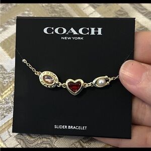 NWT! COACH Signature Stone And Heart Adjustable Slider Bracelet